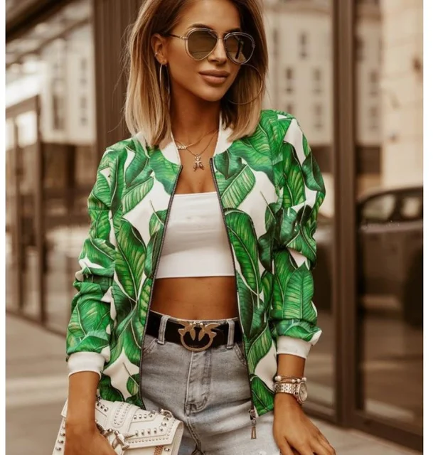 Women s Printed Zipper Autumn Jacket Coats Plus Size Long Sleeve Stand Vintage Jackets Female Fashion Streetwear Lady Tops