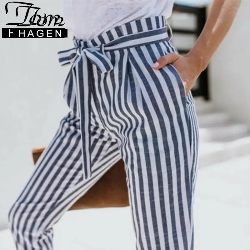 Шаровары женские шифоновые в полоску повседневные красные офисные брюки клетку