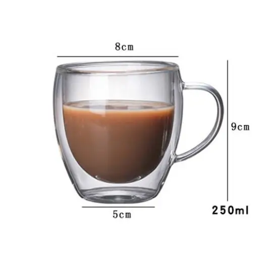 B 250ML 1 шт. стеклянная чашка с двойными стенками, пивная кофейная чашка с сердечком, термостойкая кружка для здорового напитка, чайные кружки, прозрачная посуда для напитков, Прямая поставка - Цвет: B 250ML