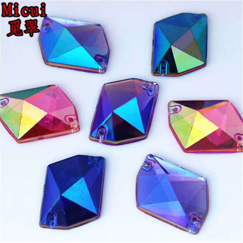

Micui 50PCS 16*21mm irregular AB Color Acrylic Rhinestones Flatback Crystals Stones Sew On For Sewing Clothing Accessories ZZ380