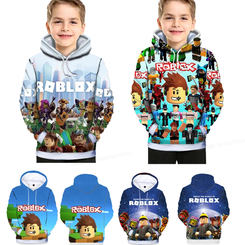 Robloxs-Sudadera con capucha para niño, pulóvers con cordón, ropa de calle para chico, chaqueta con capucha de dibujos animados, Tops informales Unisex para otoño