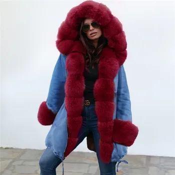 

2019 Fashion Women Winter Warm Fluffy Hooded Fur Collar Coat Overcoat Parka Jacket Tops Outwear