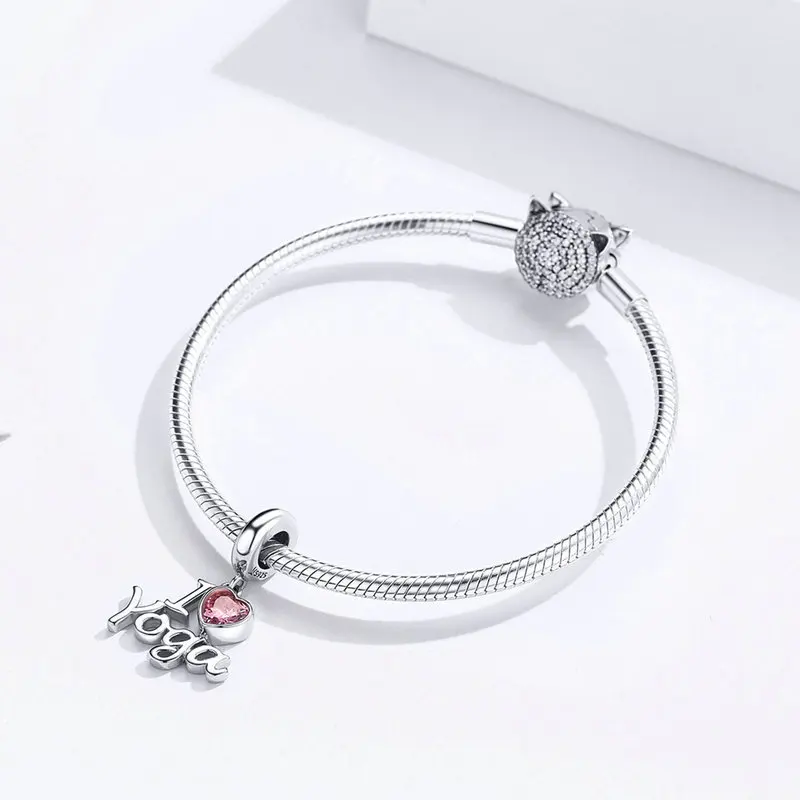 MOWIMO 925 пробы серебряные браслеты с бусинами I Love Yoga, подвески Pandora, серебро 925, оригинальная подвеска, ожерелье, ювелирное изделие BKC1289