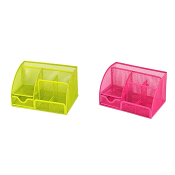 

5 Colors Metal Pencil Stands Combined Mesh Pen Holder Home Office Desktop Stationery Metal Stand Box Container with Drawer