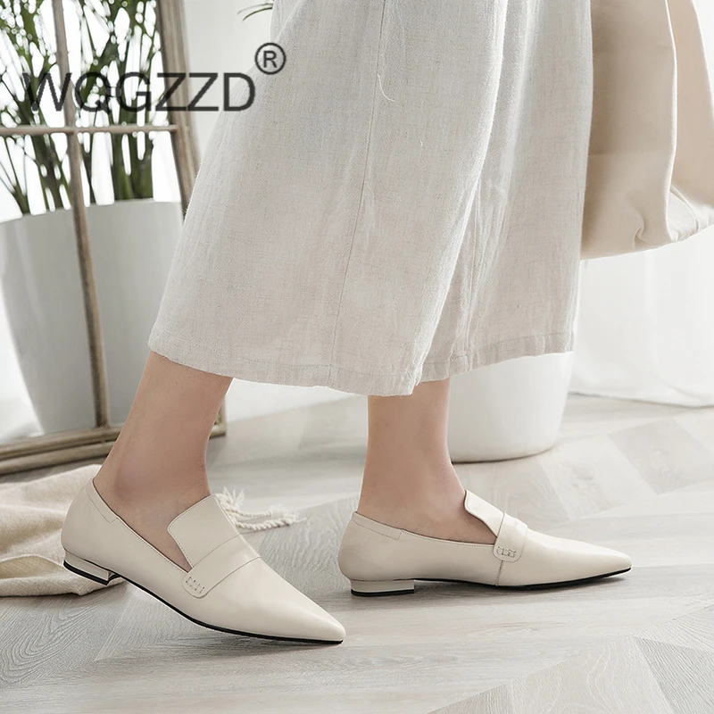Luxury brand point toe shoes woman genuine leather loafers casual flat shoes women zapatos de mujer