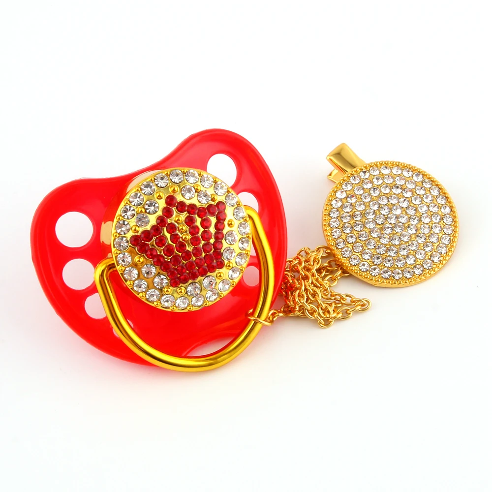 Luxury Pacifiers For Babies Rhinestone Green Bling Crown Orthodontic Nipple Silicone Soother Baby Dummy Clips