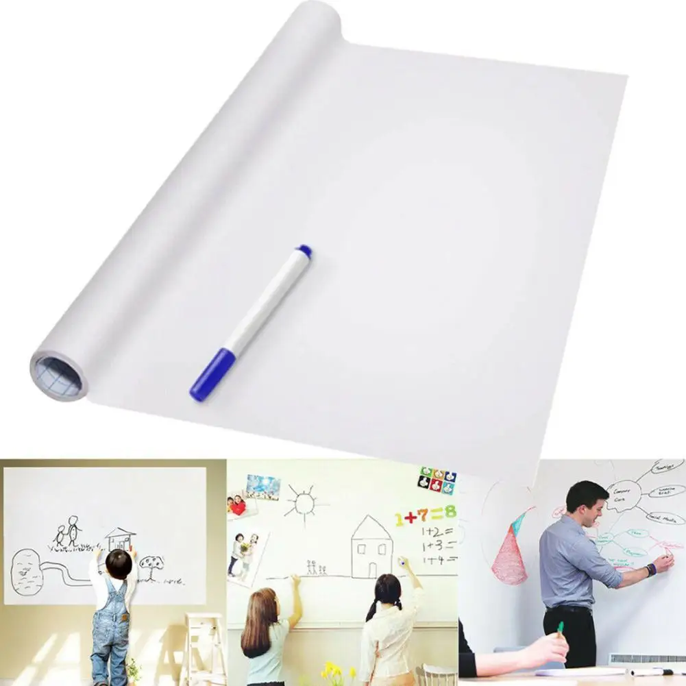 Pegatina de PVC impermeable para pizarra, papel tapiz de decoración móvil con pegatina de pared, arte infantil, lápiz blanca, grafiti, tablero de pizarra Wri D5O4