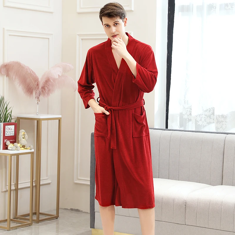 Men Red Полотенце для влюбленных элегантное женское платье для мужчин и женщин кимоно махровый купальный Халат Мужская одежда для сна мужские халаты Badjas свадебная одежда для невесты - Цвет: Men Red