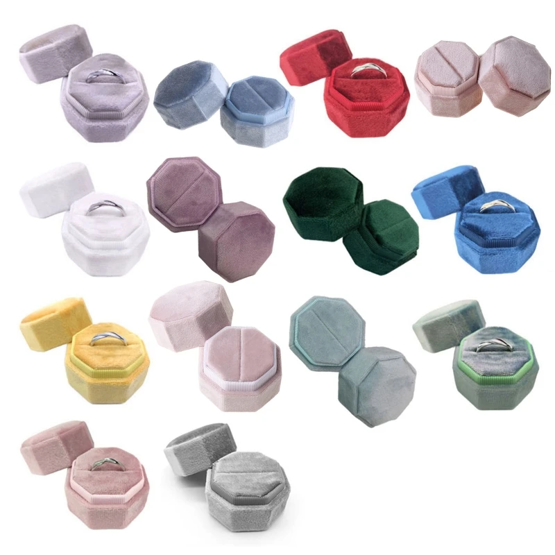 Восьмиугольная бархатная коробка для колец одинарный держатель со съемным