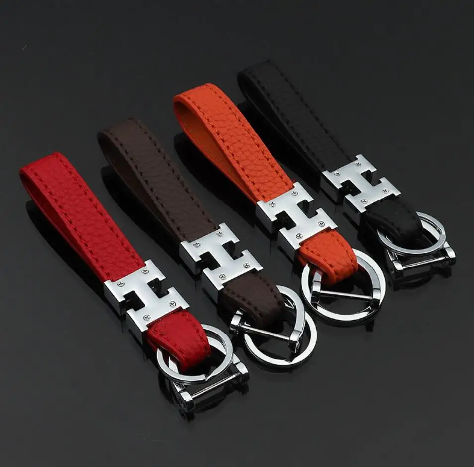 

Fashion Metal Auto Keychain H Letter Litchi Leather Car Keychain Men Women Simple Waist Hanging Key Chain key Ring Accessories
