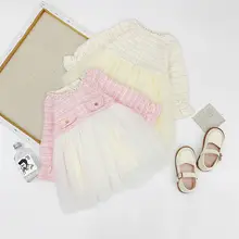 WLG/зимние платья для девочек детское бархатное плотное Сетчатое лоскутное платье бежевого и розового цвета теплое милое платье принцессы для маленьких девочек от 1 до 5 лет