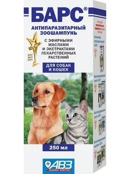 

Шампунь Барс антипаразитарный для кошек и собак, 250 мл