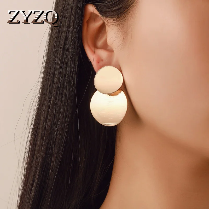 

ZYZQ Vintage Round Metal Drop Earrings For Women Luxury Trendy Double Round Layer Design Factory Direct Selling Lady Earrings