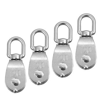 

4 Pcs Stainless Steel Wire Rope Crane Double Pulley Block M20 Lifting Swivel Hook Pulley Block Hanging Wire Towing Wheel