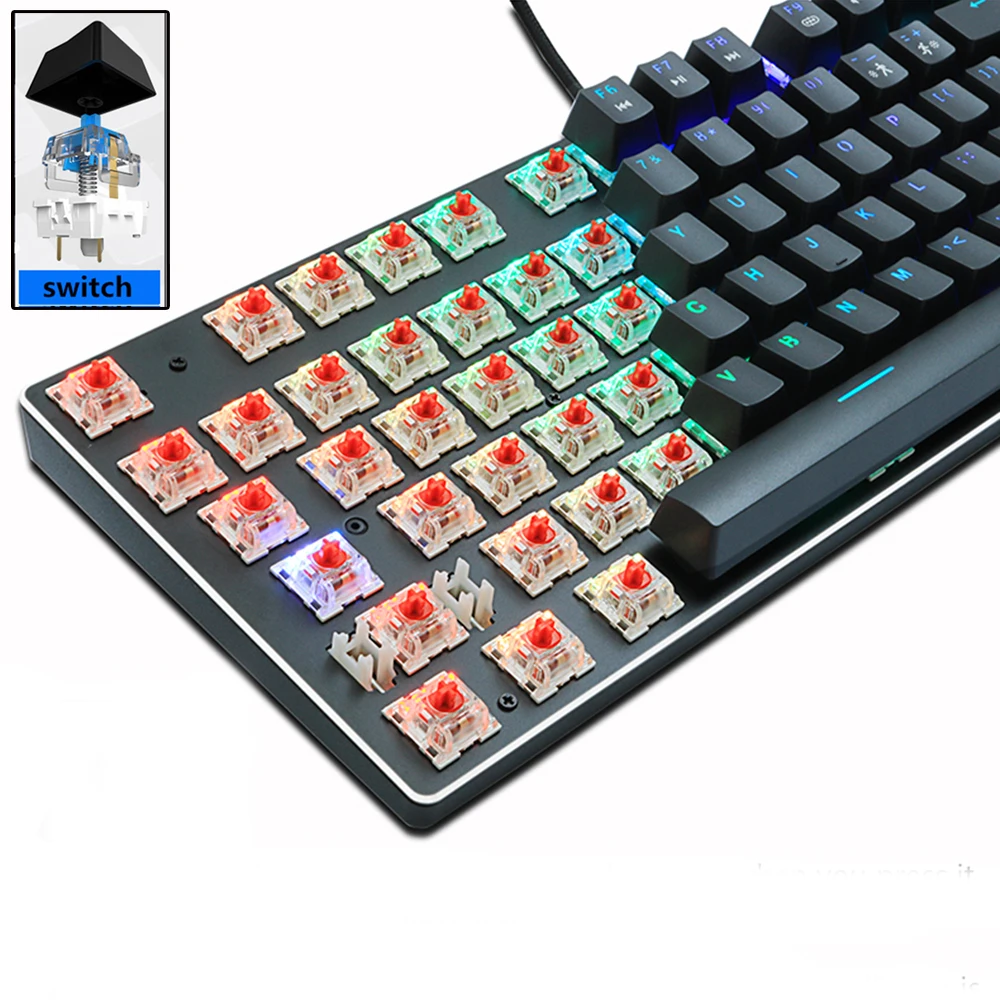 Игровая механическая клавиатура 87 клавиш микс/RGB подсветка игровая Проводная клавиатура синий красный переключатель USB для компьютера ноутбука английский/русский