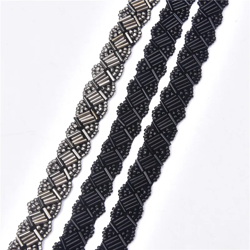 

2 Yard 1.3cm beaded lace trim Black Applique Braided Lace Ribbon Trim For Wedding Dress Headband Clothes decoration