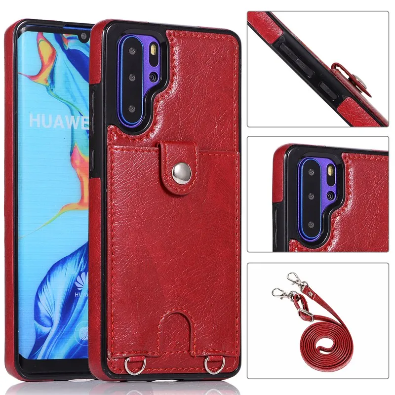 С ремешком из искусственной кожи чехол для huawei P30 Pro P30 Lite mate 20 Pro mate 20 Lite слот для карт ремешок ожерелье модный чехол-кошелек