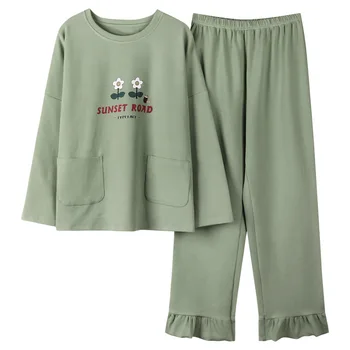 

Two Piece Pajamas Spring / Autumn New Style Pajamas Women's Long Sleeve Pullover Casual Loose Girl's Home Wear