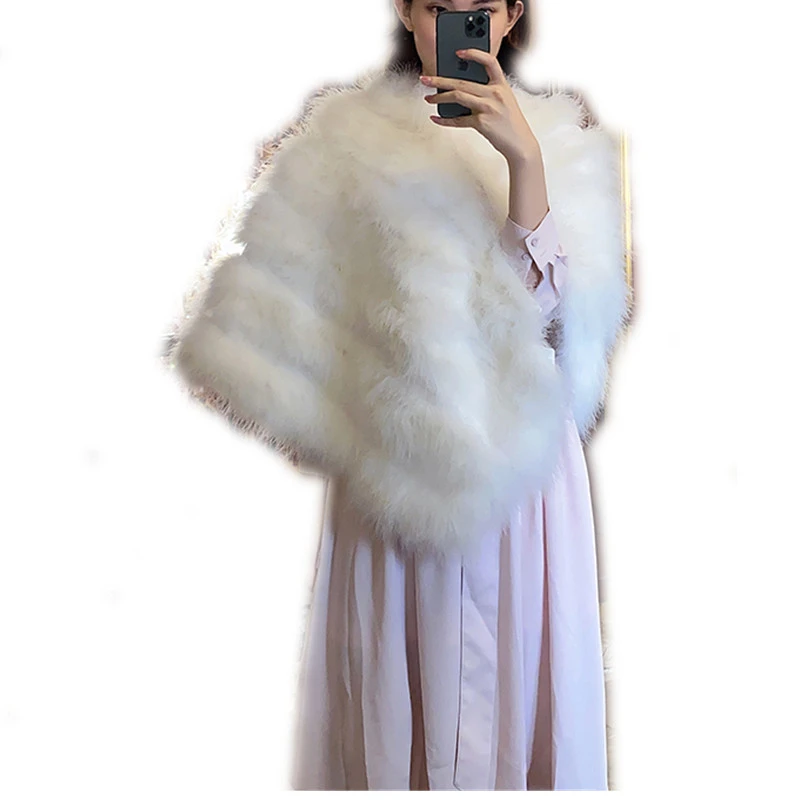 Estola de blanca hecha a mano, chal de piel de pluma de avestruz real, abrigos de piel, Poncho, capa, envolturas de mujer| - AliExpress