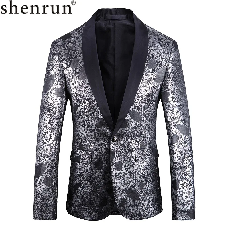 

Shenrun High Quality Men Blazer Embroidery Jacquard Silver Groom Suit Jacket Singer Musician Drummer Stage Costumes Night Club