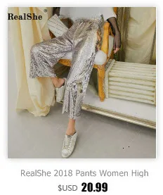 RealShe женские брюки с блестками, с высокой талией, брюки с пайетками для женщин, весна-лето, повседневные, вечерние, свободные, с эластичной талией, широкие брюки
