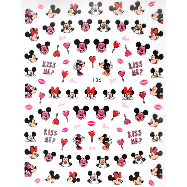 1PCS Disney Cartoon Anime Collection Star Design Nail Sticker Mickey Mouse Donald Duck Lion King Mermaid Stitch Nail Slider HC136