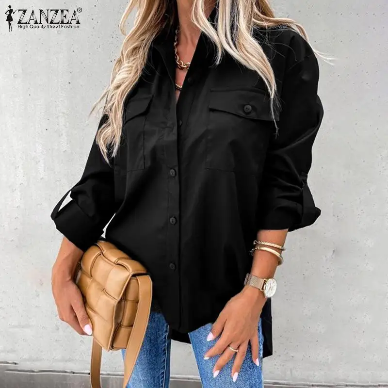 

ZANZEA Women's Shirt Ropa De Mujer 2020 Ladies Office Blouse Spring Blusa Femininas Top Casual Solid Mujer Camisetas Oversized