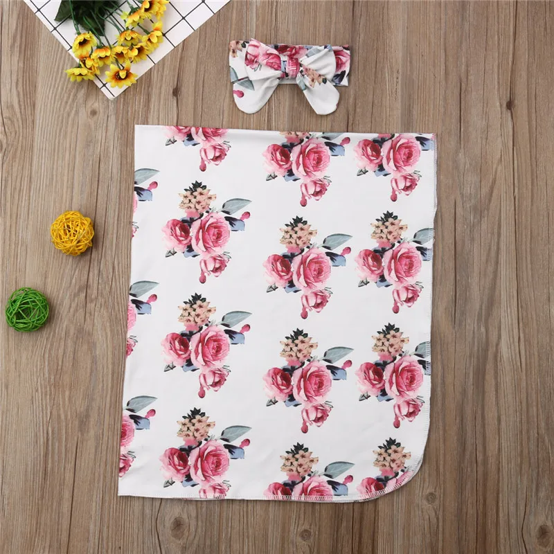 Fashion 2Pcs Newborn Baby Floral Snuggle Swaddling Wrap Blanket Sleeping Bag Swaddle