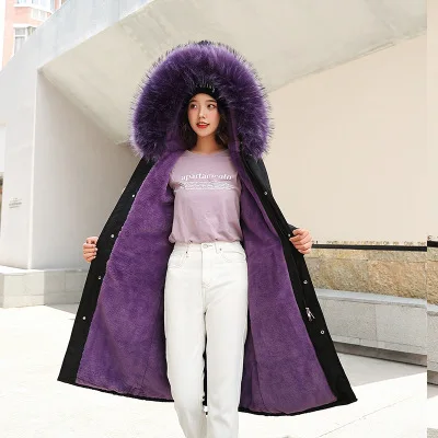 Purple Женские пальто, теплая куртка с холодной защитой, зимнее хлопковое Стеганое пальто из овечьей шерсти с капюшоном, толстая, плюс размер, Длинная Верхняя одежда Parker - Цвет: Purple
