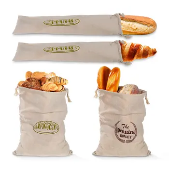 

4Pcs Natural Linen Bread Bag Portable Loaf Drawstring Pouch Storage Sack Home Food Container Candy Bags Storage tools