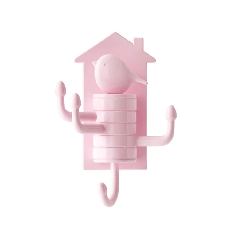 Кошелек крючок птица вертикальный вращающийся крюк многофункциональный крюк для домашнего ключа настенное крепление кухонный крючок для ванной комнаты клейкий крючок - Цвет: pink