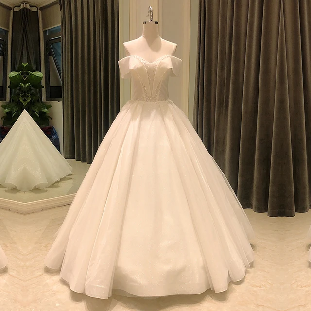 SL-8240 simple ball gown wedding dress 2021 elegant off shoulder beads bridal wedding gowns for bride dresses ladies 1