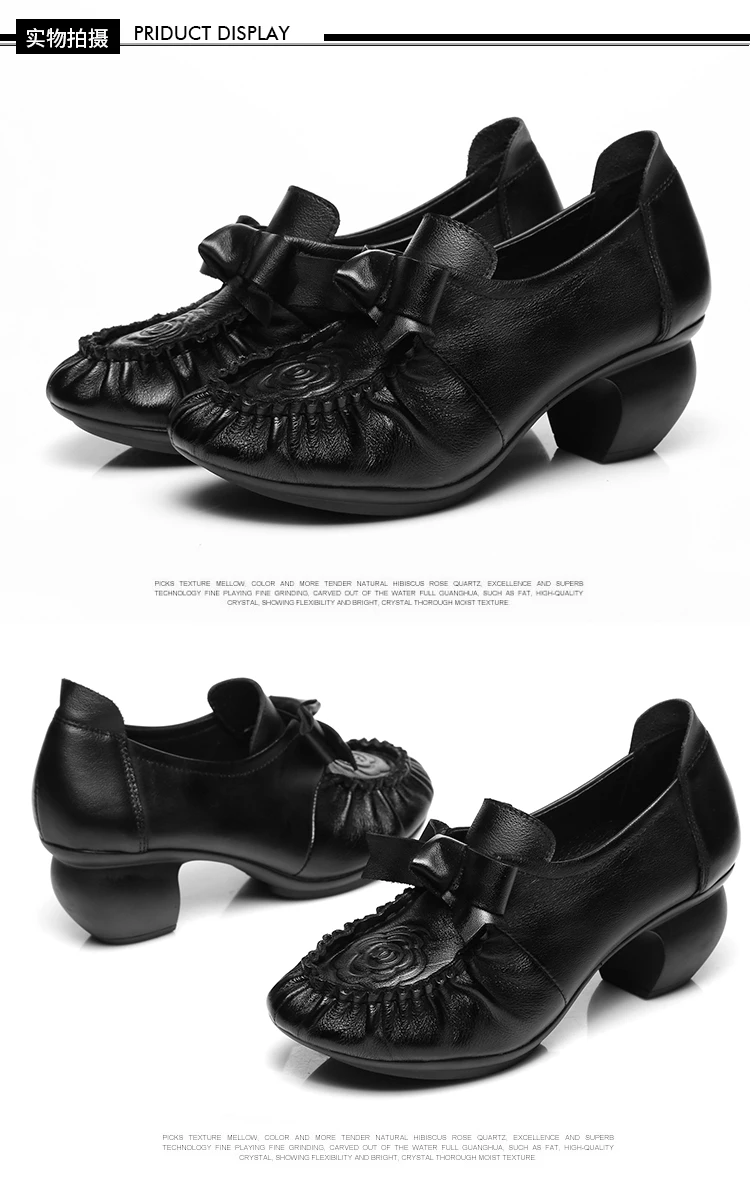 Tacones mujer; обувь на блочном каблуке; женские черные туфли-лодочки из натуральной кожи; женские туфли-лодочки в стиле ретро с узлом-бабочкой; sapato feminino; TSDFC