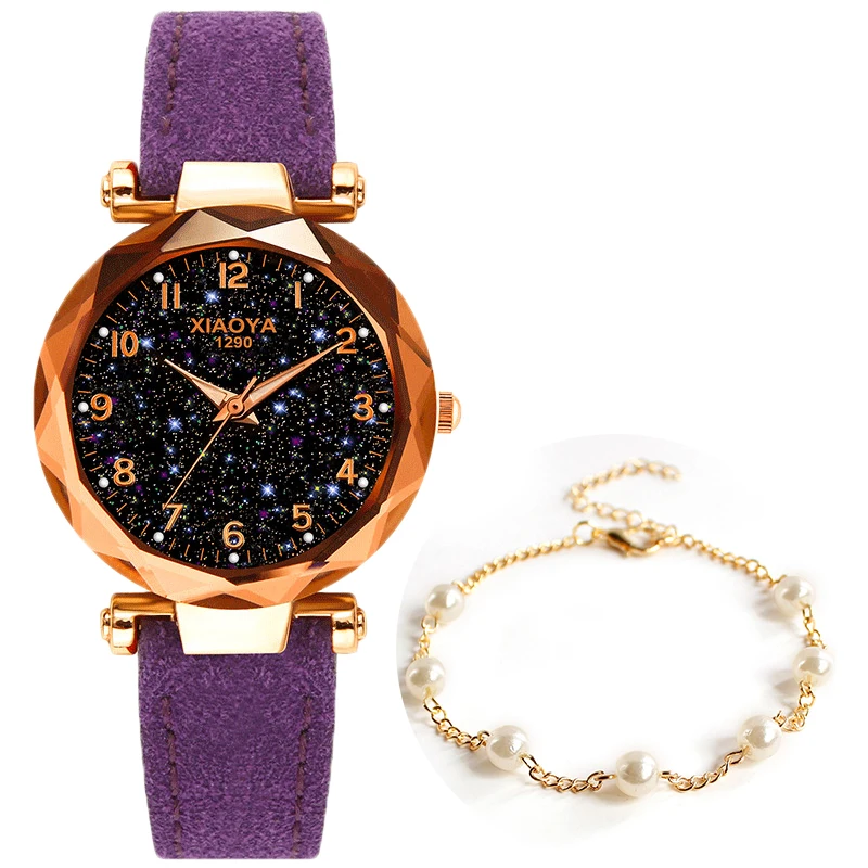 Изысканные роскошные женские часы модные женские часы под платье элегантные звездное небо циферблат кожаный ремешок кварцевые наручные часы женские