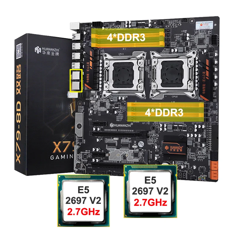 Huananzhi X79-8D Doppia Presa Scheda Madre Con 2 Processori Xeon E5 2697 V2 10 Core 2 Porte Giga Lan Hi-Speed M.2 Nvme Slot Ssd