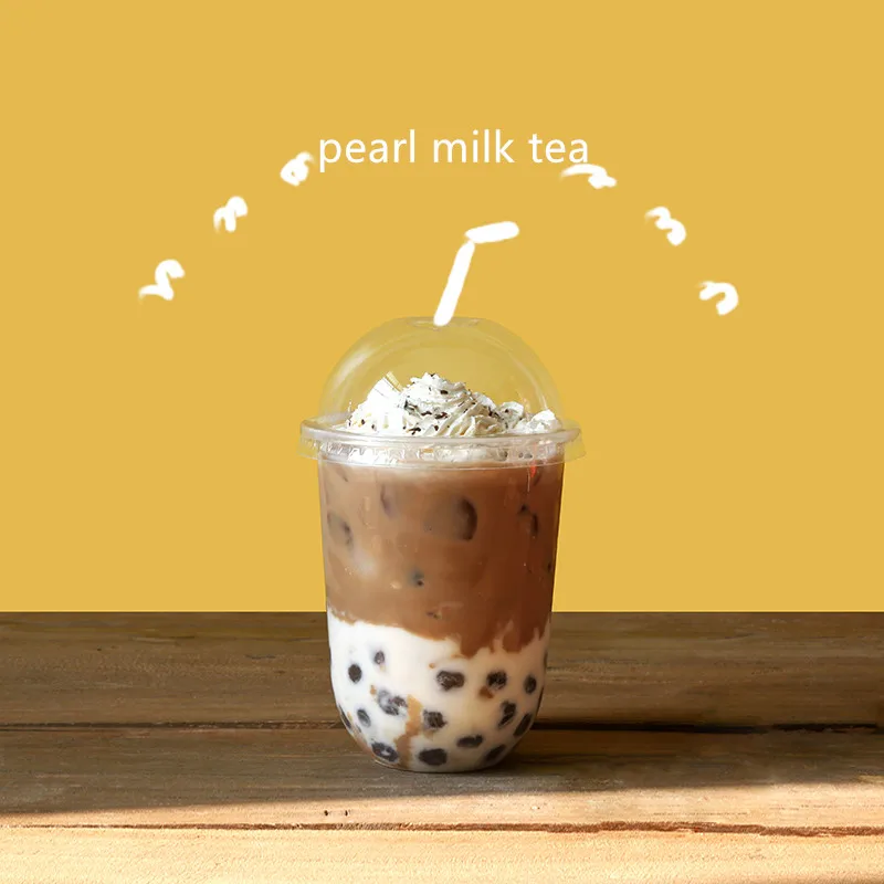 

50pcs High quality 95 caliber U shape cold hot drink thick plastic cup net red milk tea juice coffee packaging cup with lid