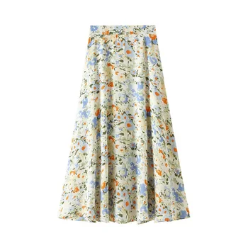 

Oil Painting Print Dress Children Korea Fresh Flowers High-Waisted A- line Dress Long Floral Skirt Summer 8618