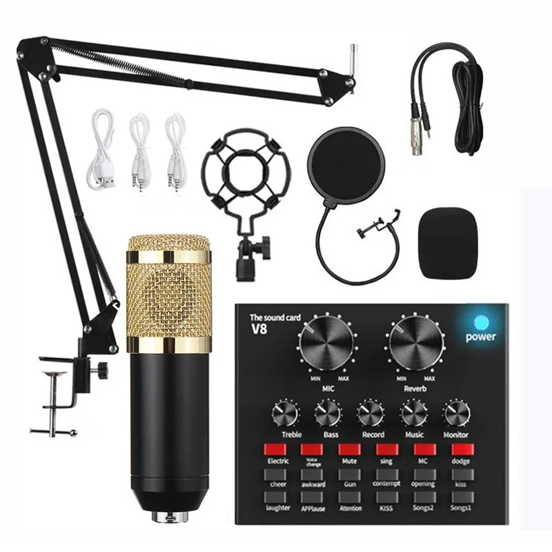 studio microphone BM 800 Professional Audio V8 Sound Card Set BM800 Mic Studio Condenser Microphone for Karaoke Podcast Recording Live Streaming usb microphone Microphones