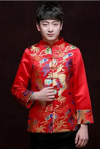 Традиционная китайская одежда для мужчин Свадебный древний костюм Чонсам с драконами топы с длинными рукавами китайская туника костюм мужская одежда - Цвет: picture color