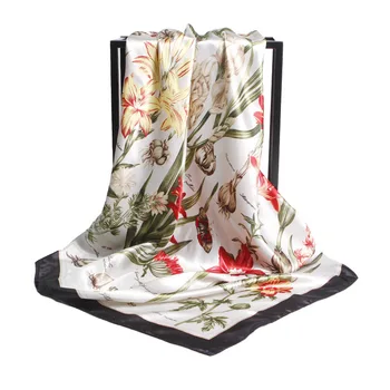 

Luxury spring and autumn women print silk scarves tourism Flower Square scarf Fashion New silk kerchief seaside sunscreen shawl