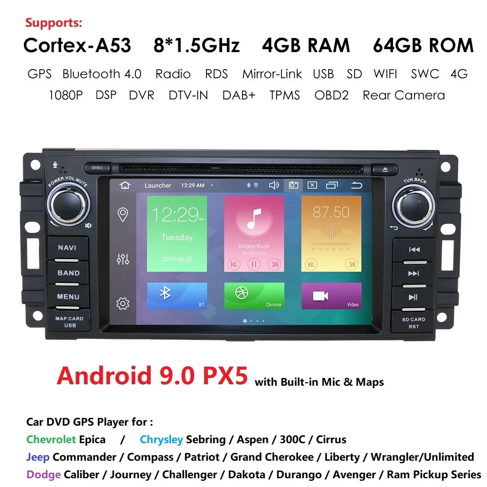 DSP IPS Octa Core 4+64 android 9.0 Car Multimedia player For Chrysler/300C/Dodge/Jeep/Commander/Compass/Grand Cherokee Radio GPS