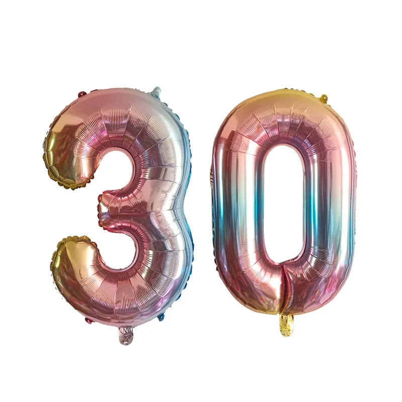 Set of 2 Colorful 30th Birthday Foil Balloons - Pink, Blue, Gold Party Decorations