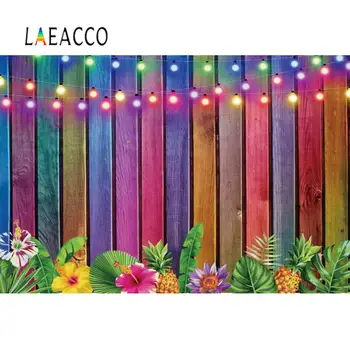 

Colorful Wooden Board Planks Tropical Palm Tree Leaves Bulb Light Party Baby Photography Background Photo Backdrop Photo Studio