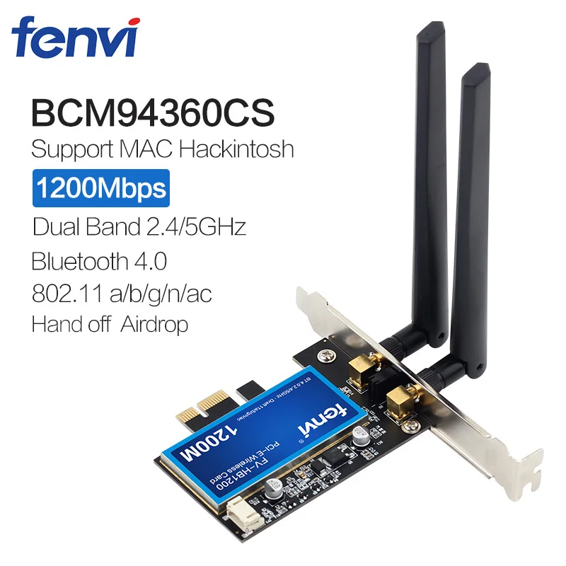 1200 Мбит/с Broadcom BCM94360CS2 Настольный PCI беспроводной адаптер WLAN Wi-Fi карта с BT4.0 802.11ac 2,4 г/5 ГГц для Hackintosh рабочего стола