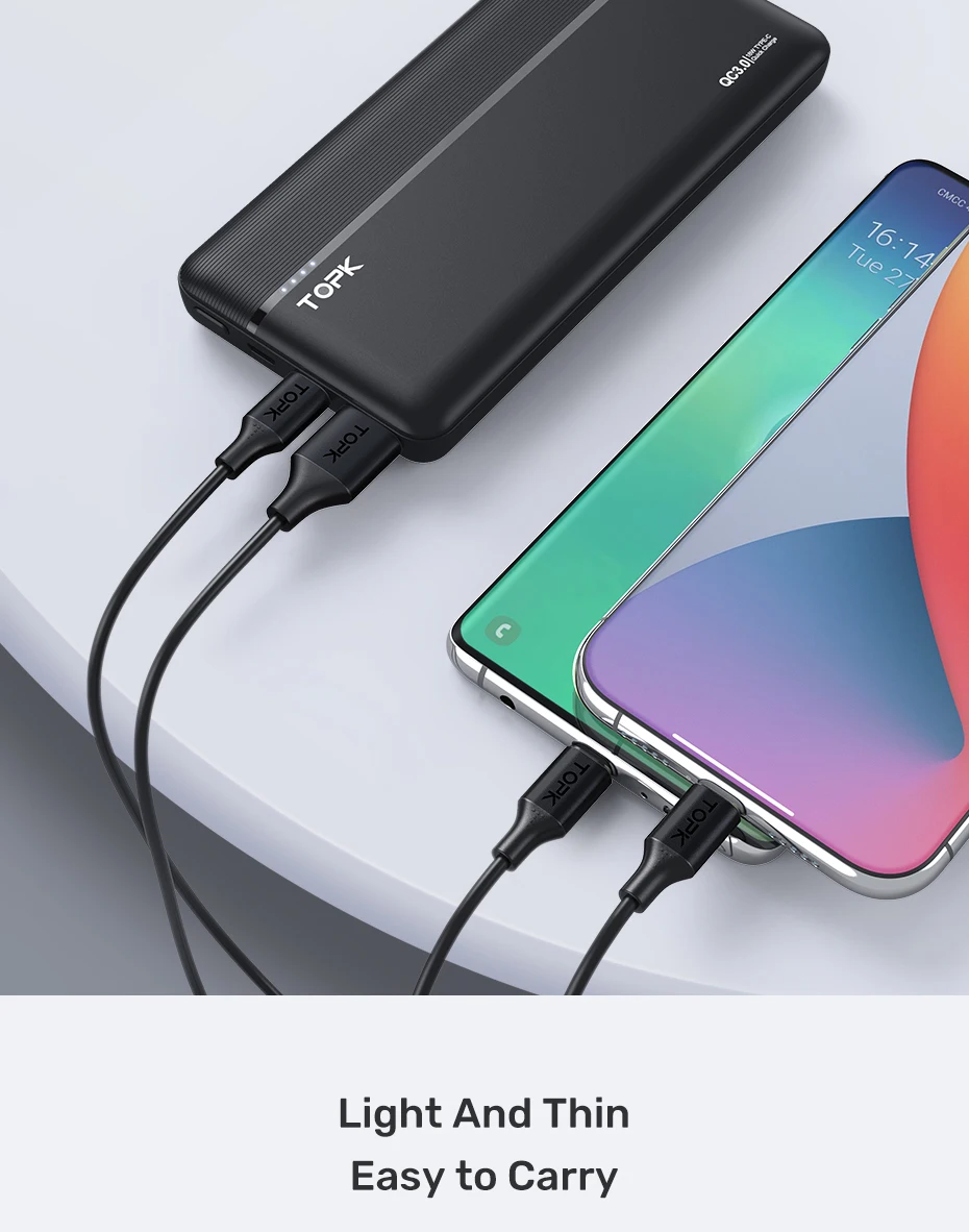 TOPK I1015P Quick Charge 3.0 10000mAh Power Bank USB Type C PD PowerBank Portable External Battery Charger for iPhone Xiaomi