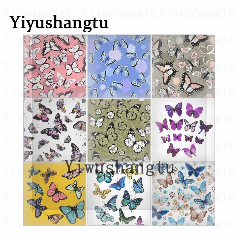 

Lovely butterfly group dancing pattern 12mm/20mm/25mm/30mm Square photo glass cabochon demo flat back Making findings