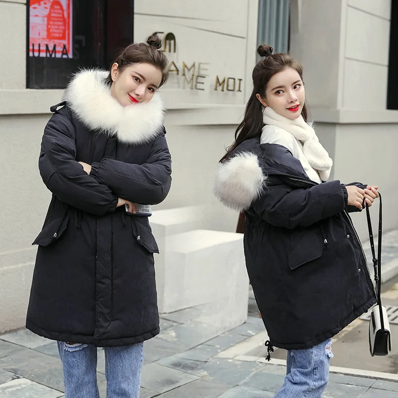 

2019 Autumn And Winter New Style Fashion Korean-style WOMEN'S Wear Peach Skin Mid-length Loose-Fit Cotton-padded Clothes down Co