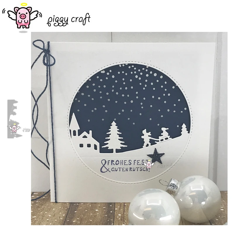 

Piggy Craft metal cutting dies cut die mold Ski kid snow slope house tree Scrapbook paper craft knife mould blade punch stencils