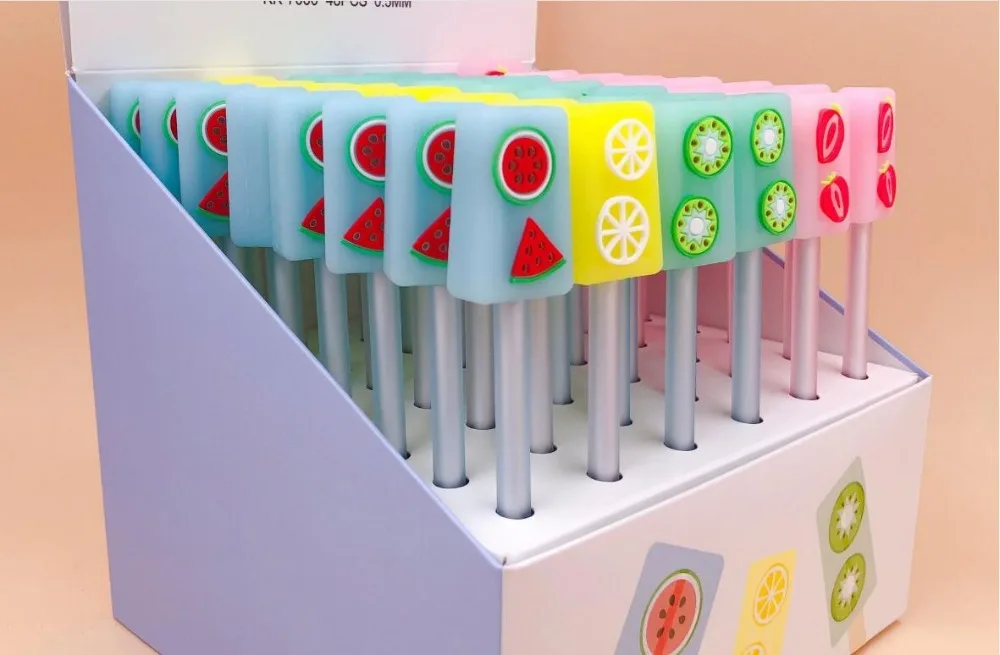 creative fruit Popsicle gel pen cute cartoon neutral pen student prize pen office black writing pen promotion gift pen 48pc/lot