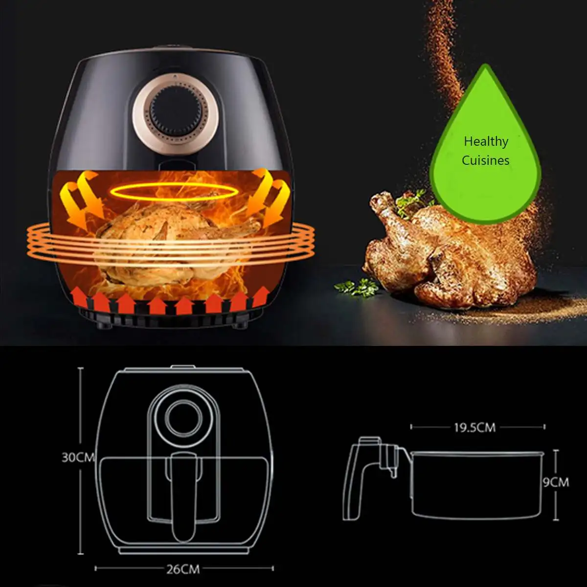 4L 1300W Electric Air Fryer Machine Oil Free Fryer Fritadeira Eletric Air Fryer Kitchen Cooker French Fries Chicken Healthy Make
